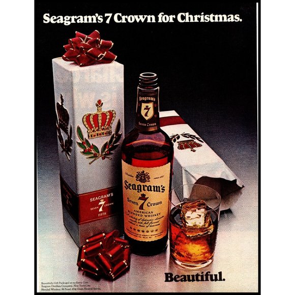 1970 Seagram's 7 Seven Crown Whiskey Christmas Wrapping Paper Vintage Print Ad - Picture 1 of 1